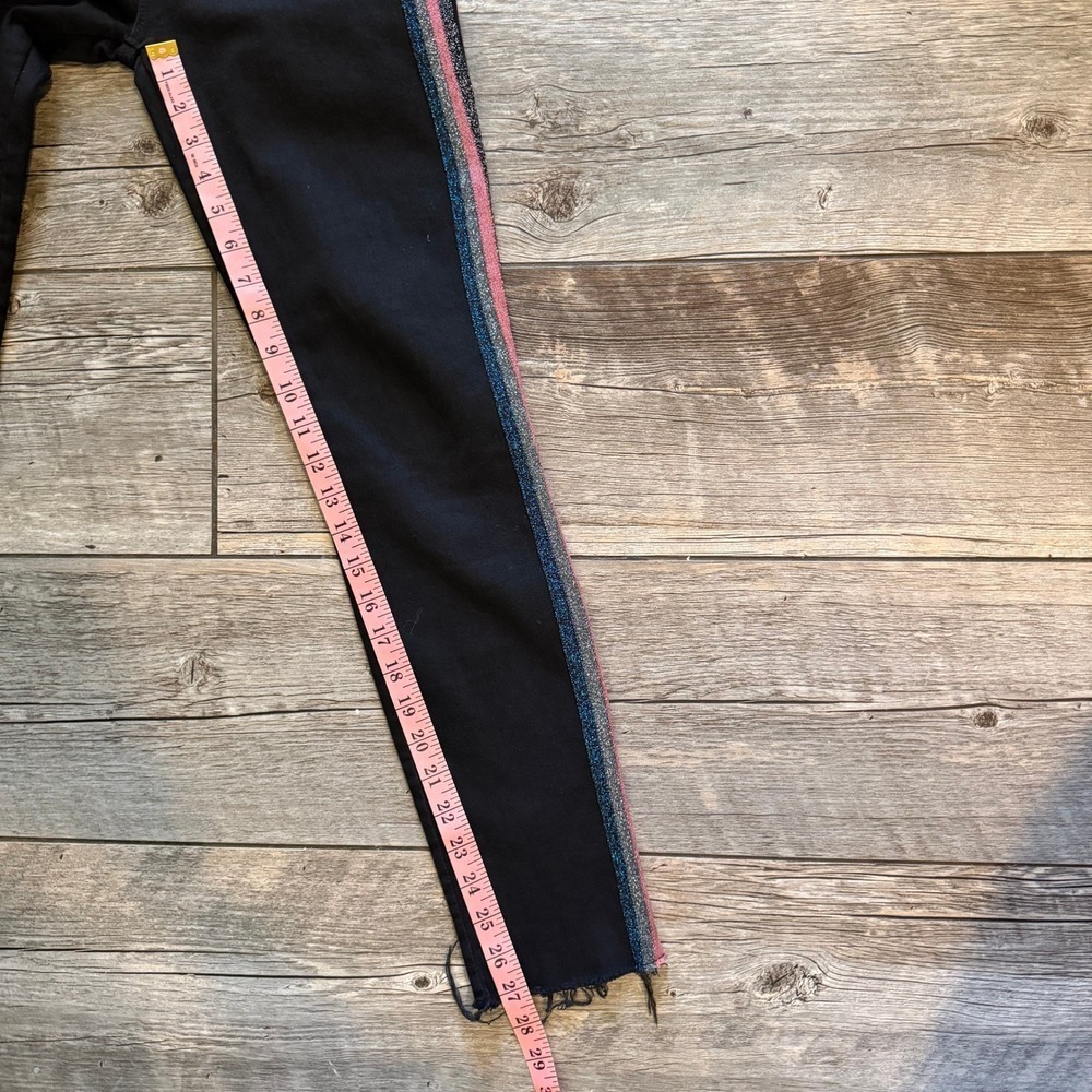MOTHER Black High Rise Jeans Metallic Stripe Raw Hem Womens Size 27 - Picture 10 of 10
